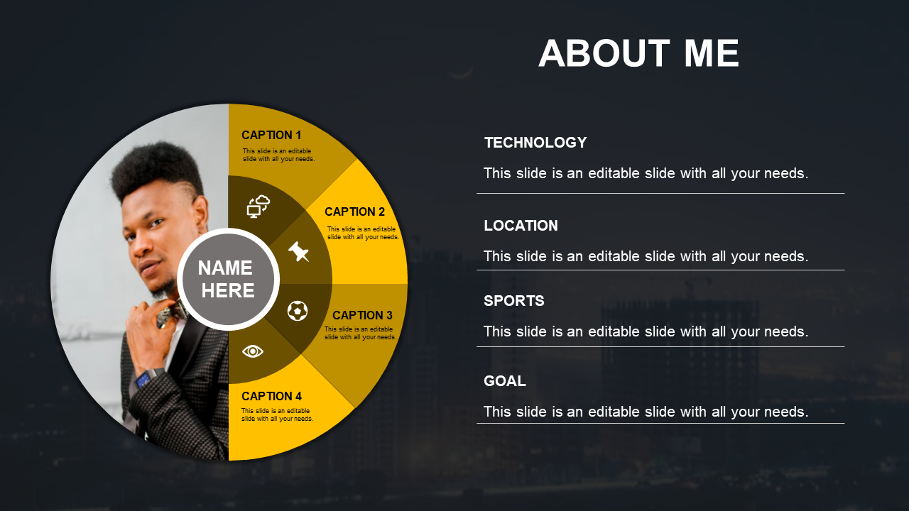 Innovative About Me PPT Presentation Template -Yellow Color